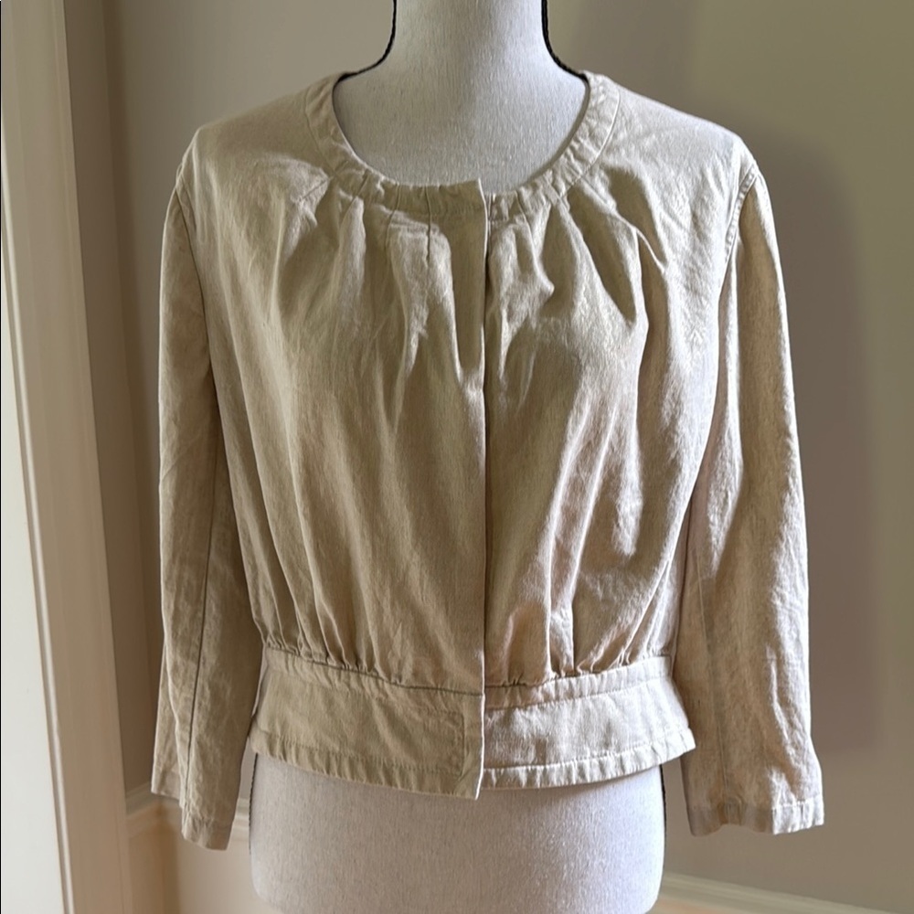 Worthington M Linen Blend Blazer Jacket Snap Front Metallic Gold Thread Accent